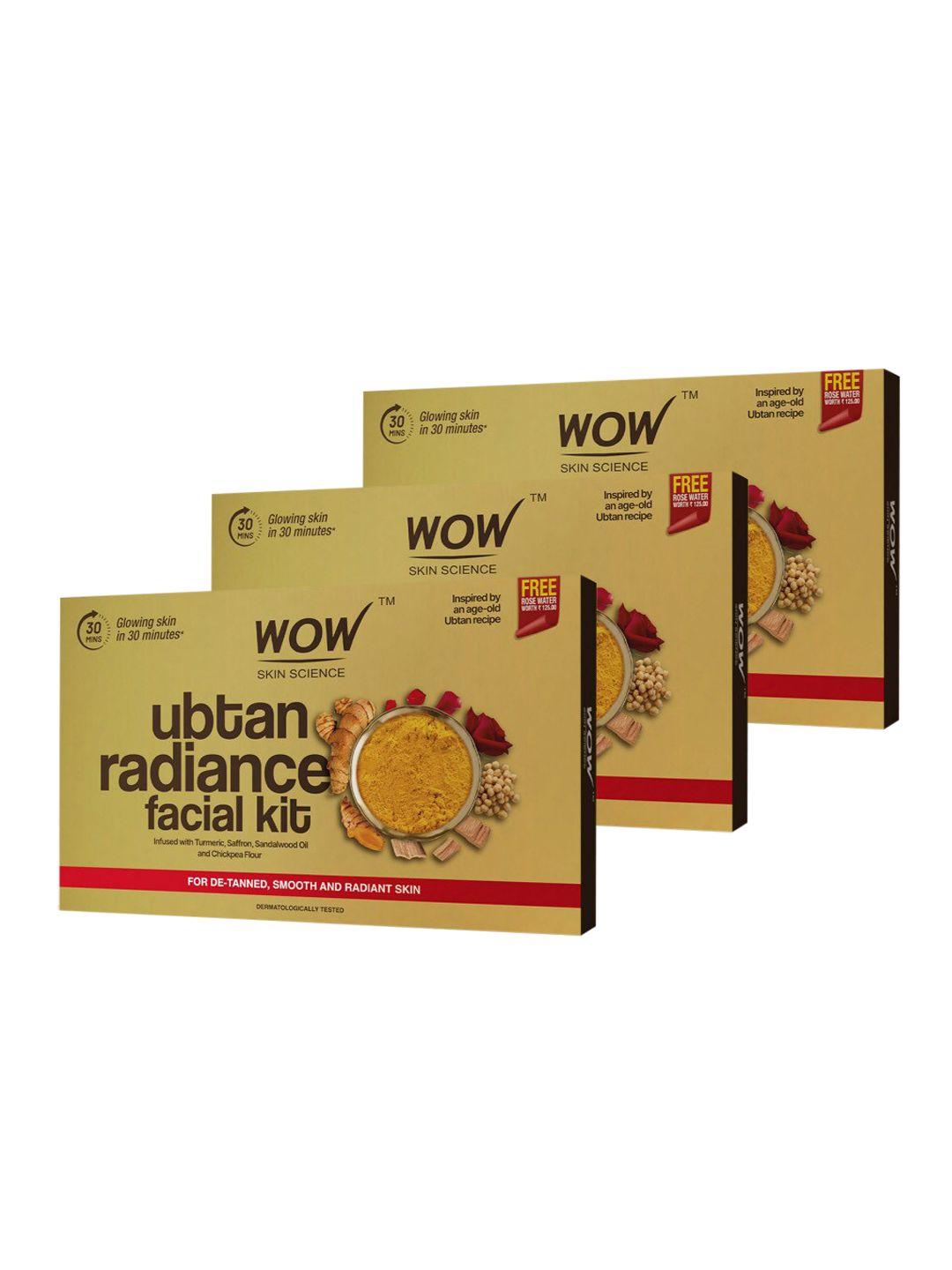 wow skin science pack of 3 ubtan radiance facial kit for glowing skin with free rose water