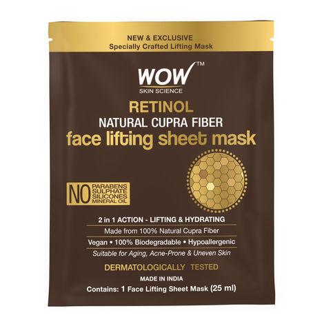 wow skin science retinol natural cupra fiber face lifting sheet mask - boosts collagen, reduces fine lines & even out complexion - 25ml