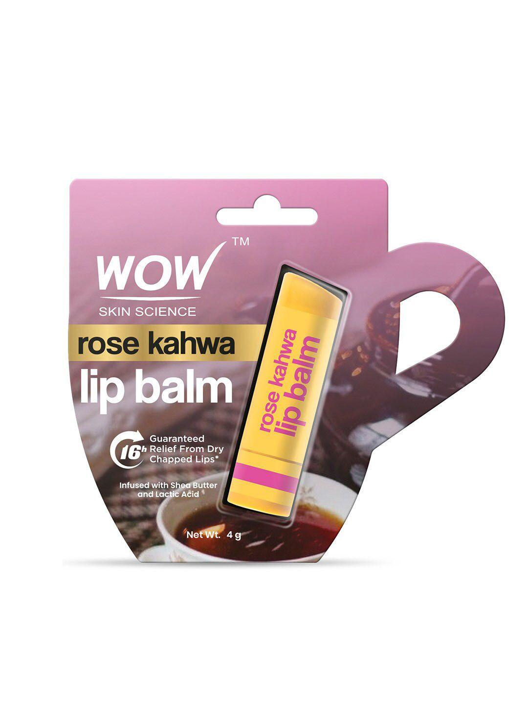 wow skin science rose kahwa lip balm with shea butter & lactic acid 4 g - pink