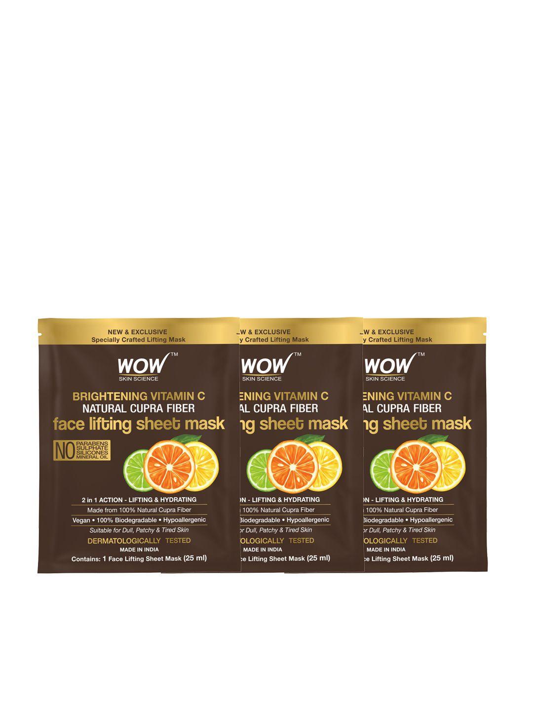 wow skin science set of 3 vitamin c natural fiber cupra face lifting sheet mask-25ml each