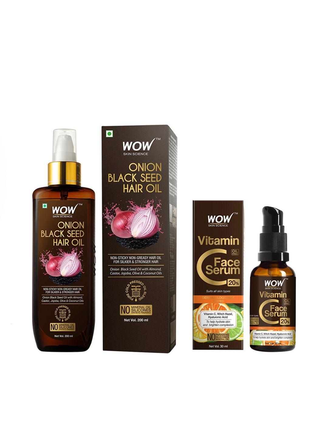 wow skin science unisex set of face serum & hair oil - 230 ml