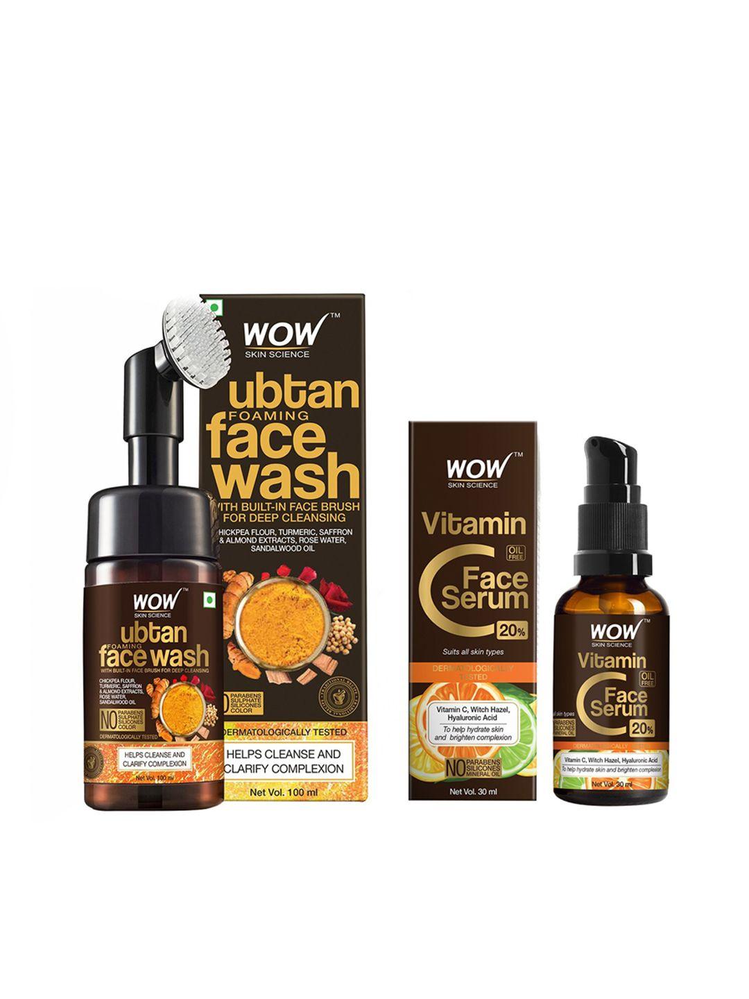 wow skin science unisex set of ubtan face wash & vitamin c face serum - 130 ml