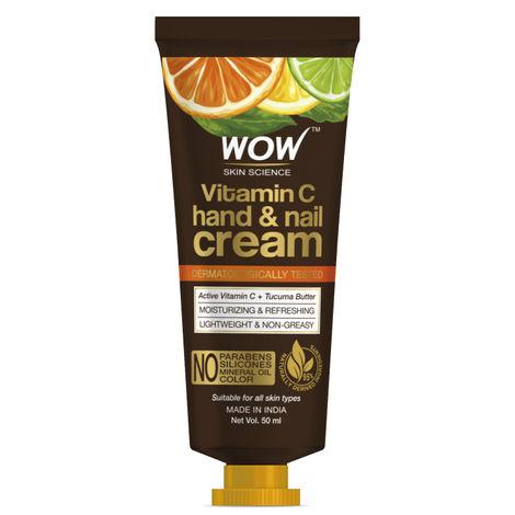 wow skin science vitamin c hand cream and nail cream - moisturizing & non-greasy - for all skin types - no parabens, silicones, mineral oil & color - 50ml