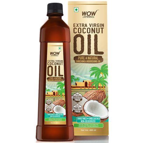 wow life science extra virgin coconut oil ( cold pressed ) for skin, hair and cooking - 400ml - 60 capsules