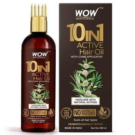 wow skin science 10 -in-1 active hair oil - with comb applicator - cold pressed (200 ml)