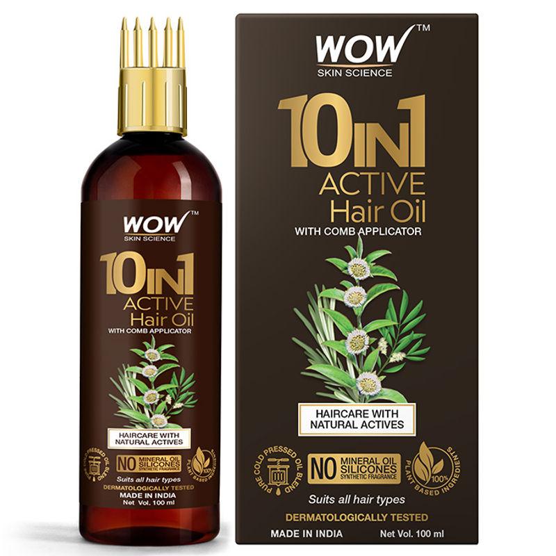 wow skin science 10 in 1 active hair oil - with comb applicator - cold pressed