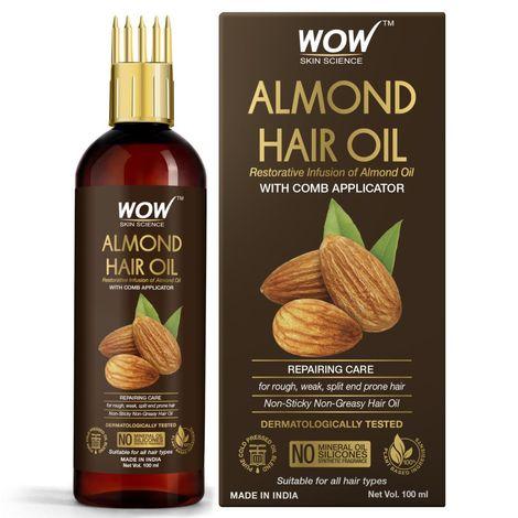 wow skin science almond hair oil - infused with almond oil - non sticky & greasy hair oil - 100ml