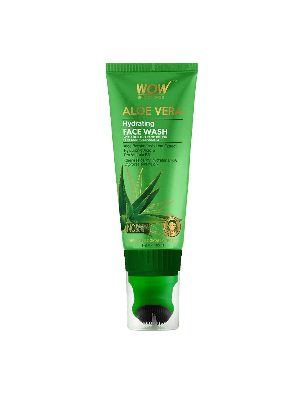 wow skin science aloe vera face wash gel with built-in face brush - 100 ml