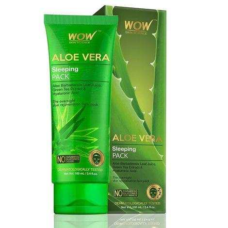 wow skin science aloe vera sleeping mask - all skin type - with hyaluronic acid and green tea extract - 100ml