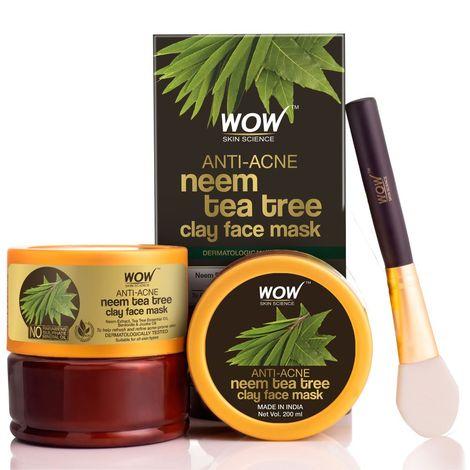 wow skin science anti-acne neem & tea tree clay face mask (200 ml)