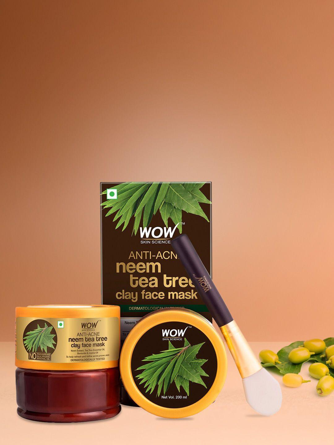 wow skin science anti-acne neem & tea tree clay face mask 200 ml