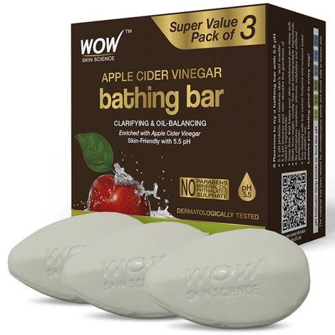 wow skin science apple cider vinegar bathing bar for clarifies skin & balances oil - no phthalates, parabens, silicone, sulphates - 225g