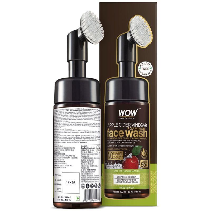 wow skin science b1g1 apple cider vinegar foaming face wash with built-in brush