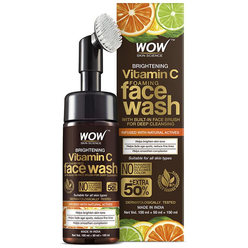 wow skin science brightening vitamin c face wash with brush for hyperpigmentation