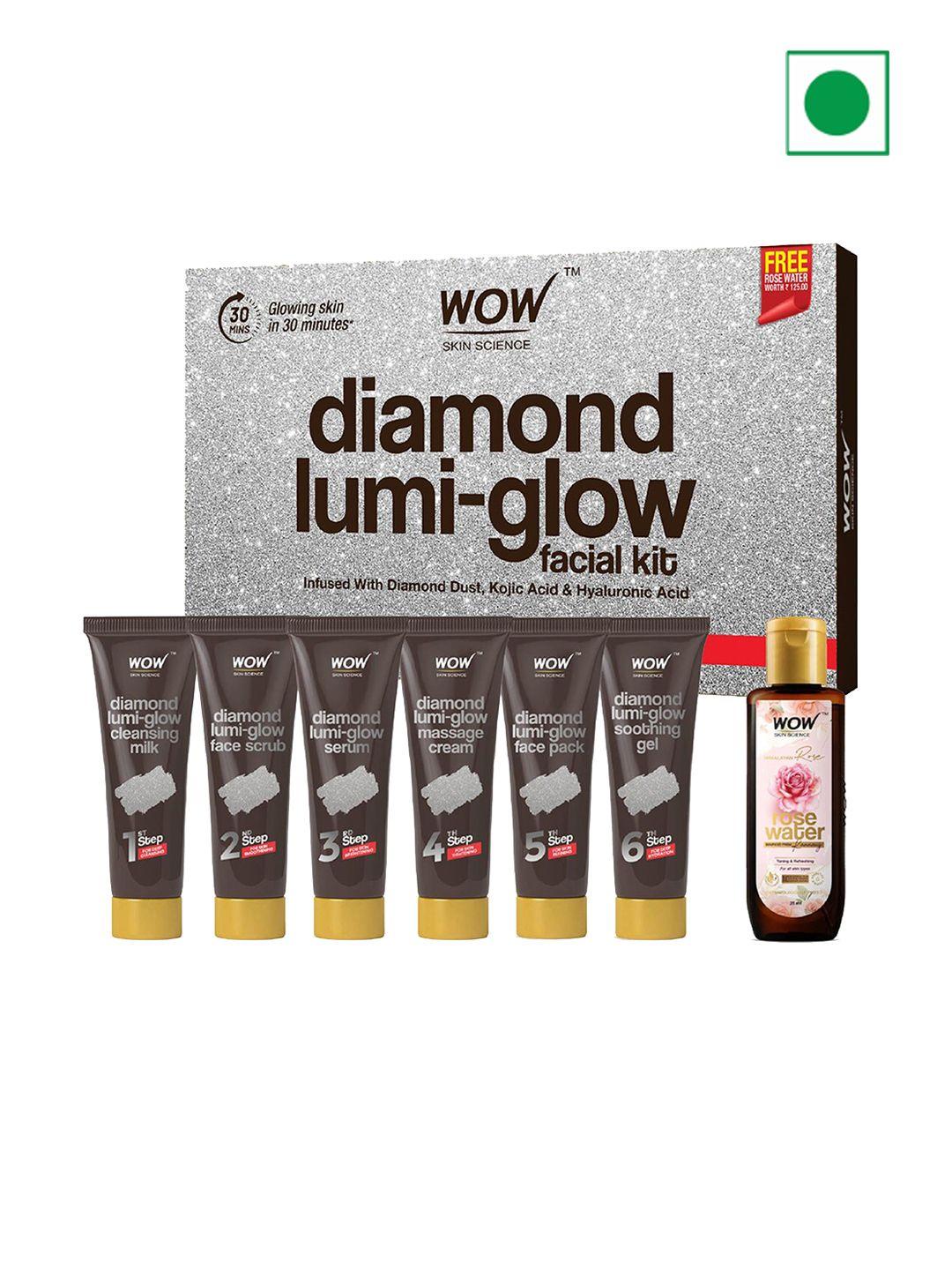 wow skin science diamond lumi-glow facial kit with kojic acid & hyaluronic acid - 85 ml