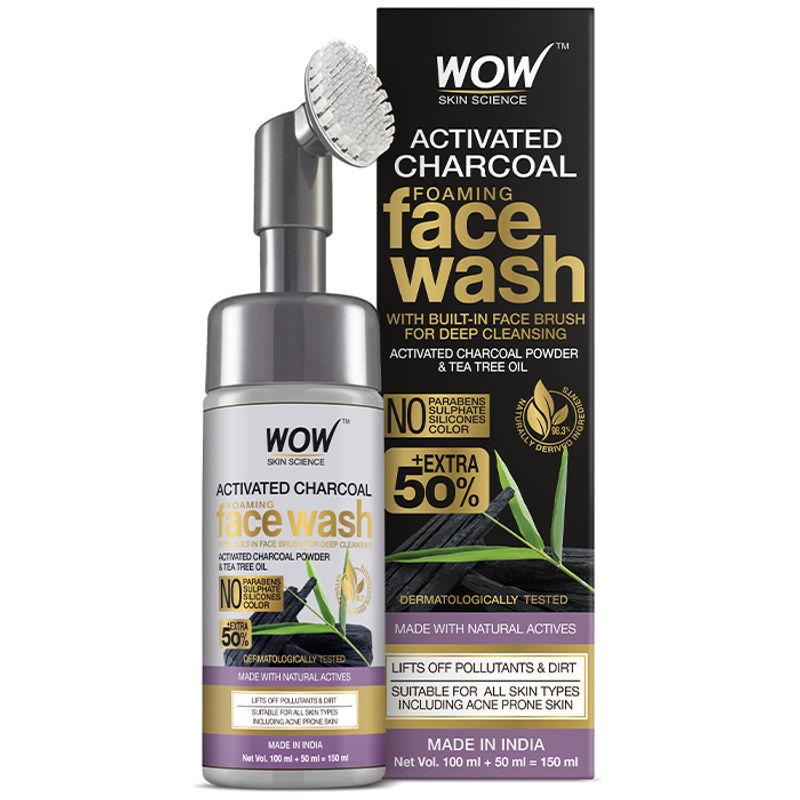 wow skin science foaming activated charcoal face wash for deep cleansing
