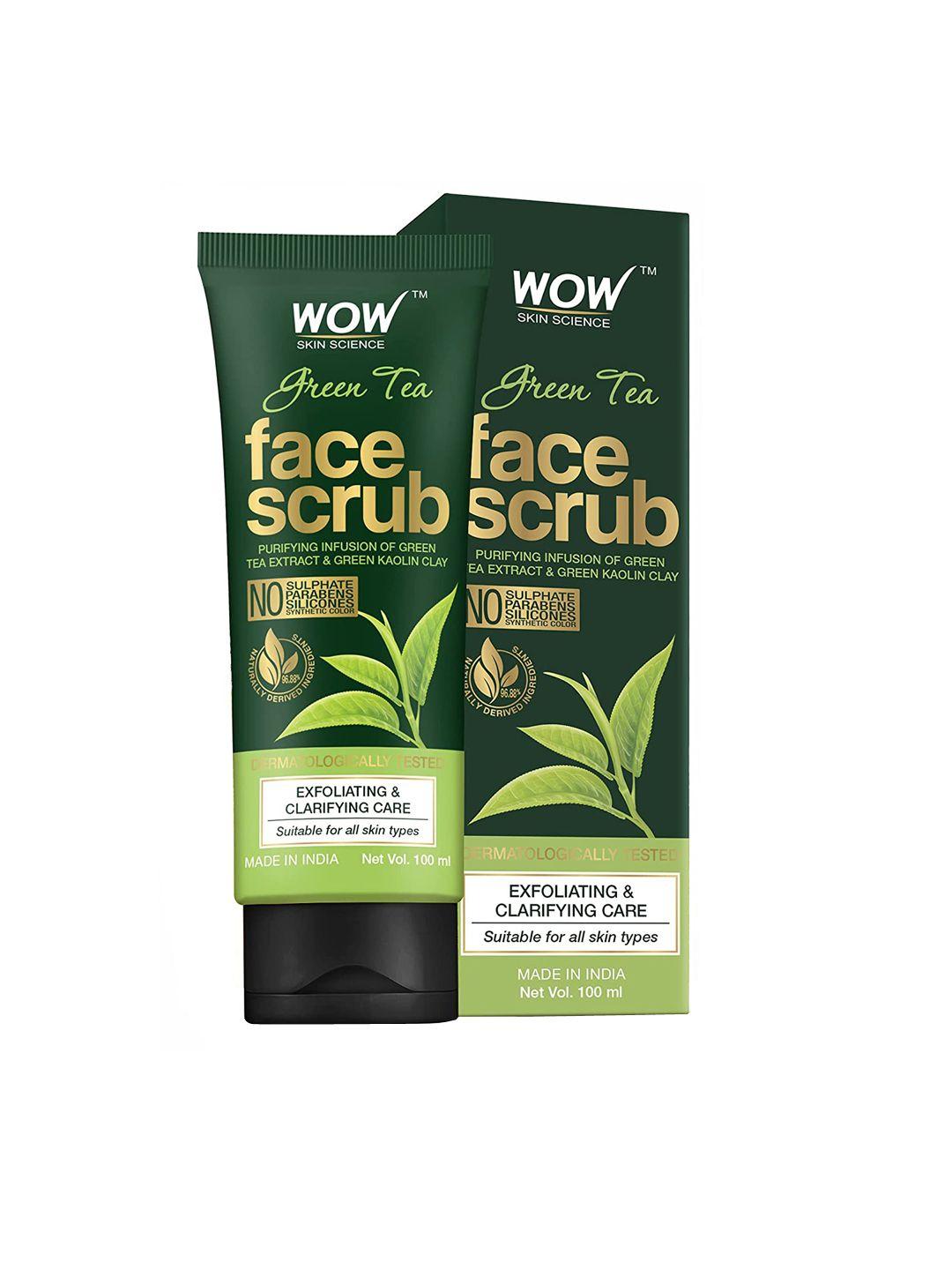 wow skin science green tea exfoliating & clarifying care vegan face scrub 100 ml