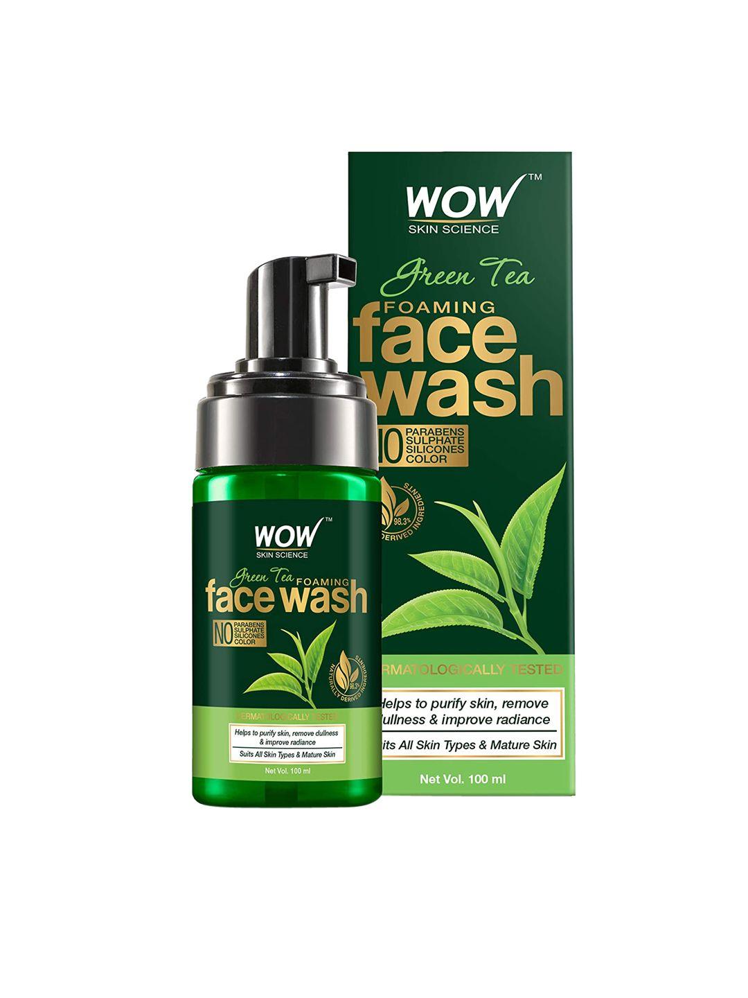 wow skin science green tea foaming face wash with pump 100 g