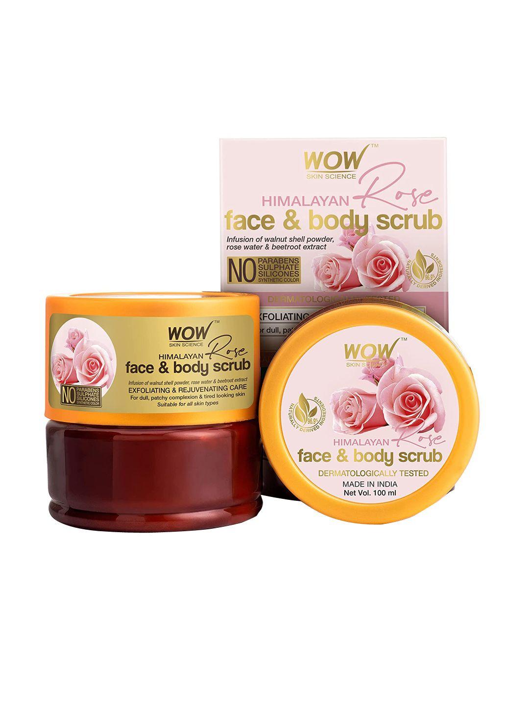 wow skin science himalayan rose exfoliating & rejuvenating care face & body scrub 100 ml