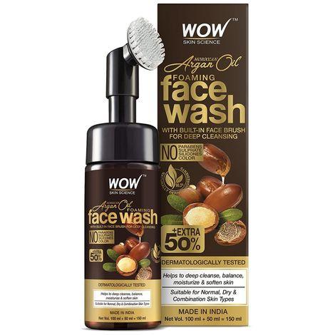 wow skin science moroccan argan oil foaming face wash with built-in brush  (150 ml)