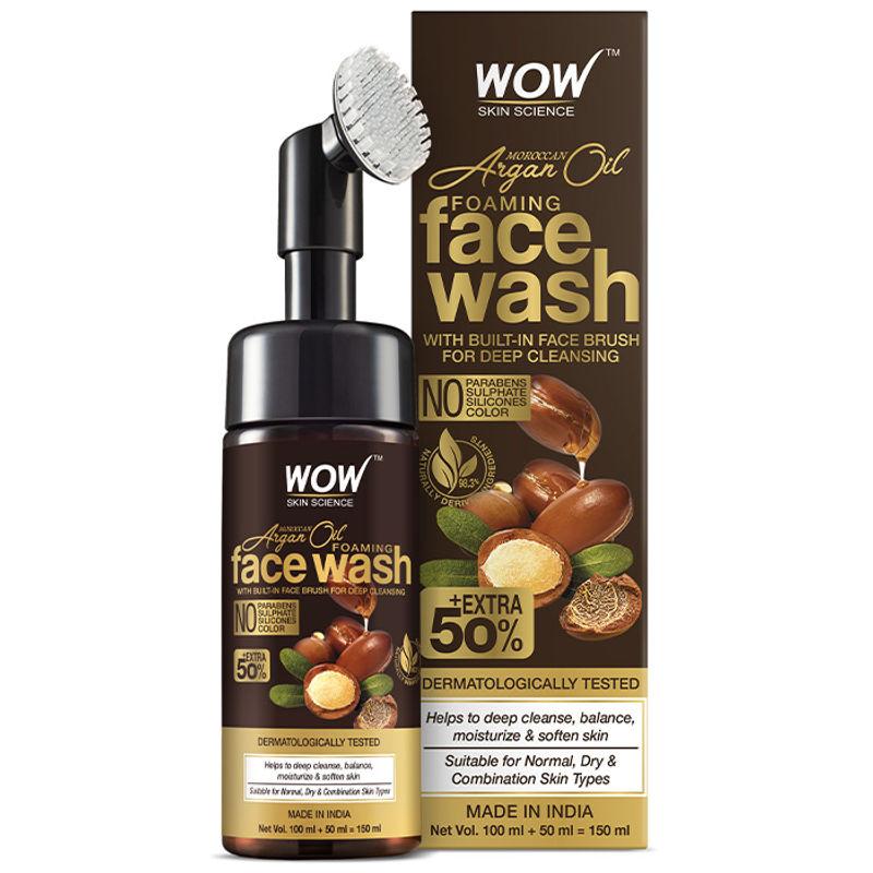 wow skin science moroccan argan oil foaming face wash with built-in brush