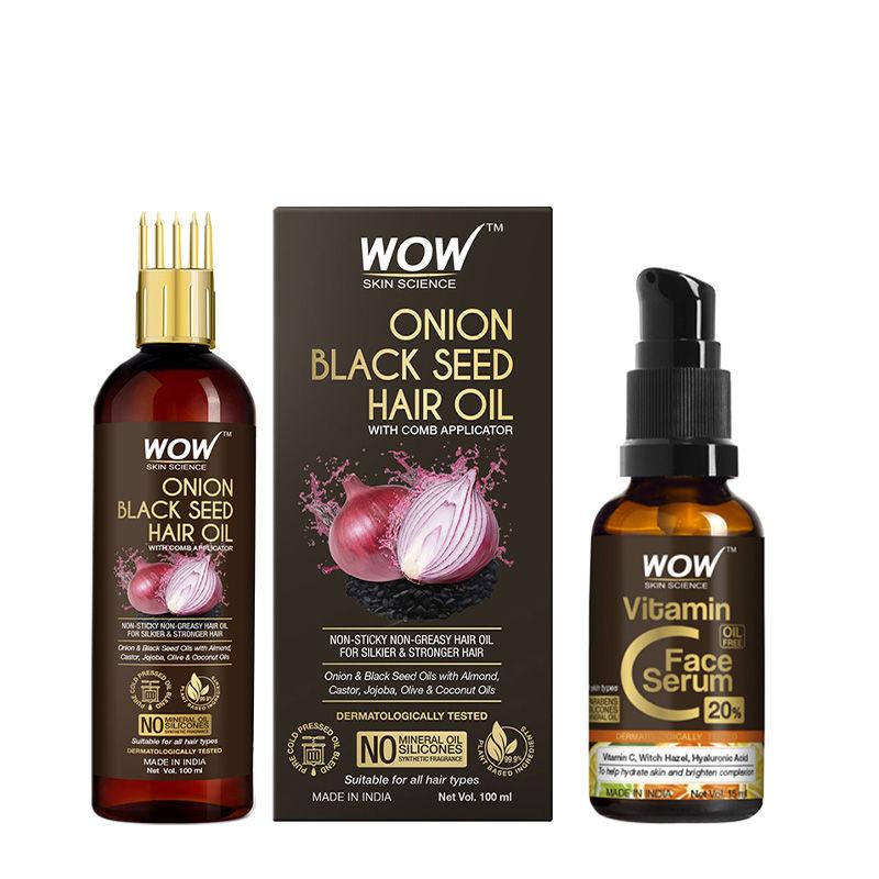 wow skin science onion black seed hair oil & vitamin c face serum