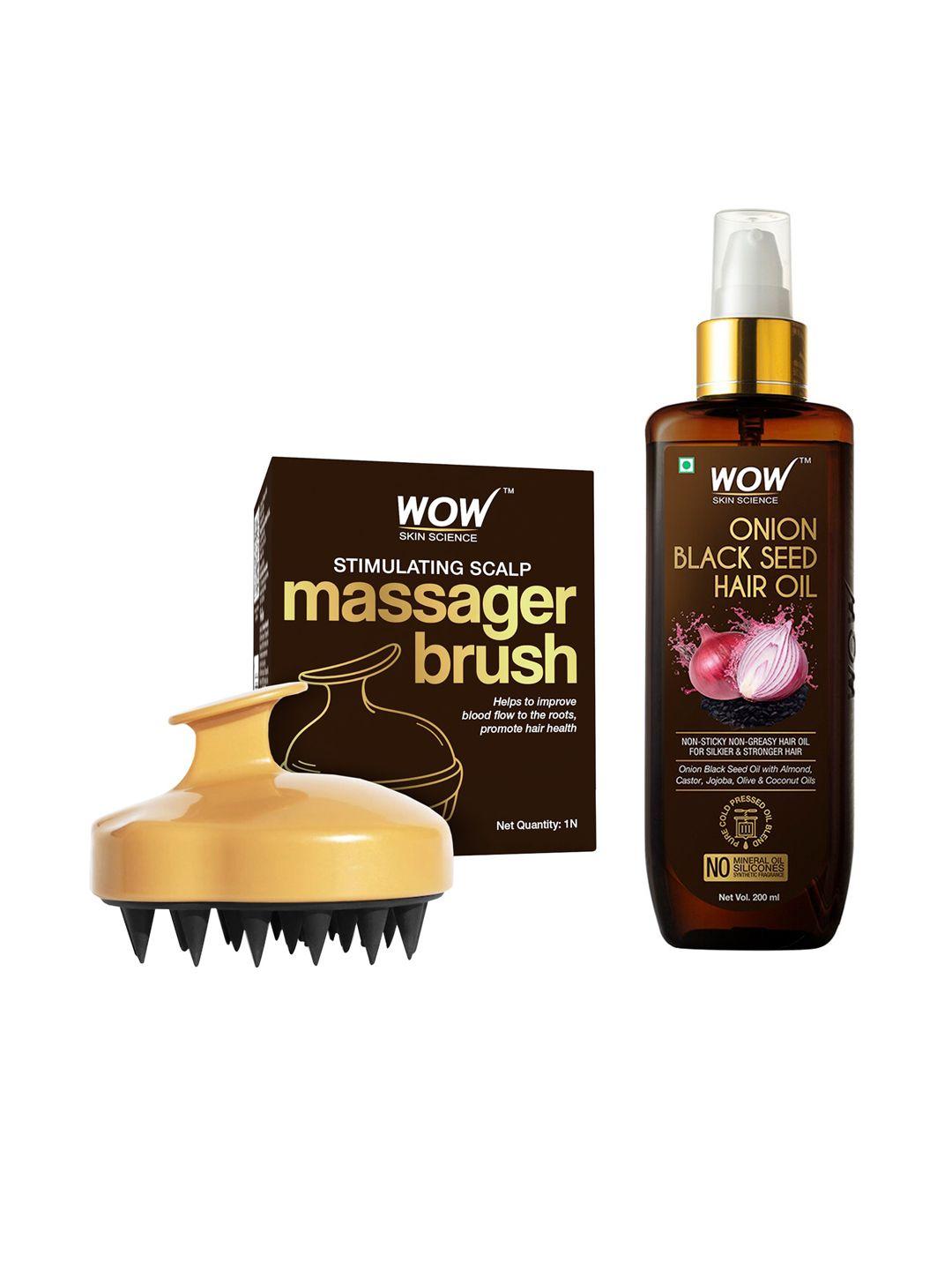 wow skin science onion hair oil 200ml with stimulating scalp massager hair brush