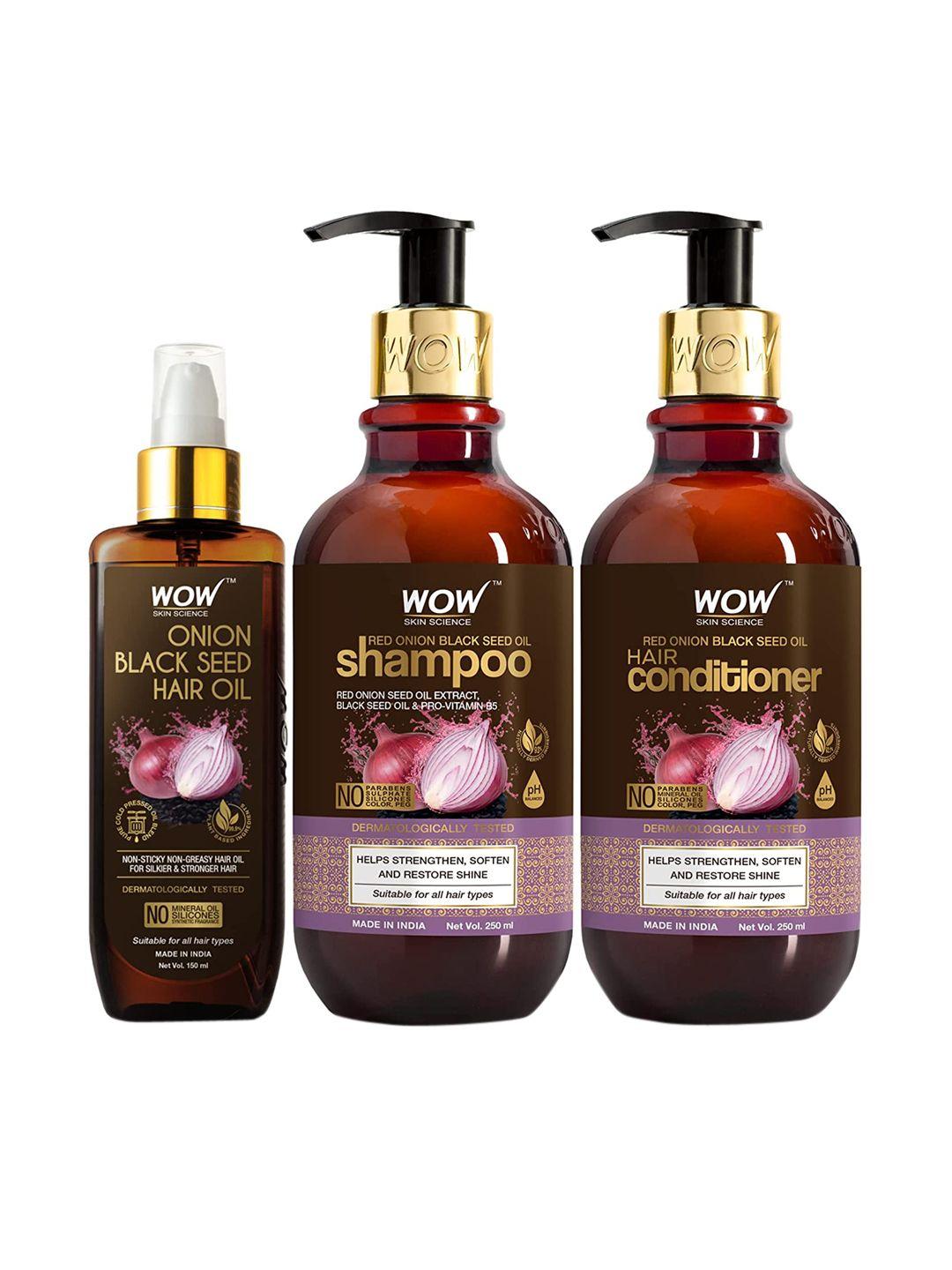wow skin science onion oil ultimate hair care kit- shampoo + hair conditioner + oil- 650ml
