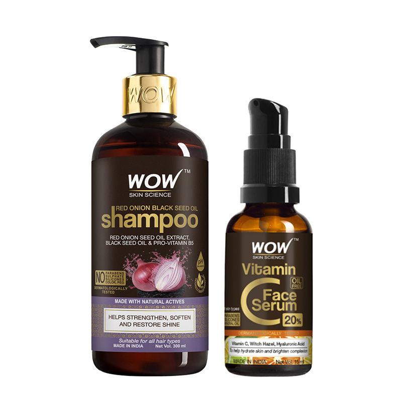 wow skin science red onion black seed oil shampoo & vitamin c serum