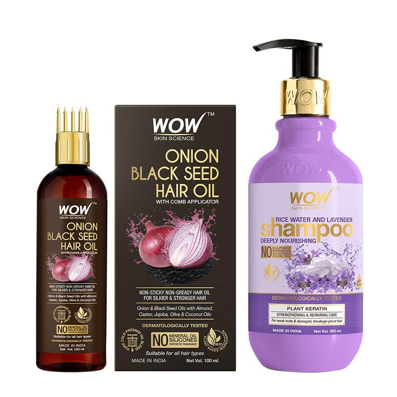 wow skin science rice water shampoo & onion hair oil