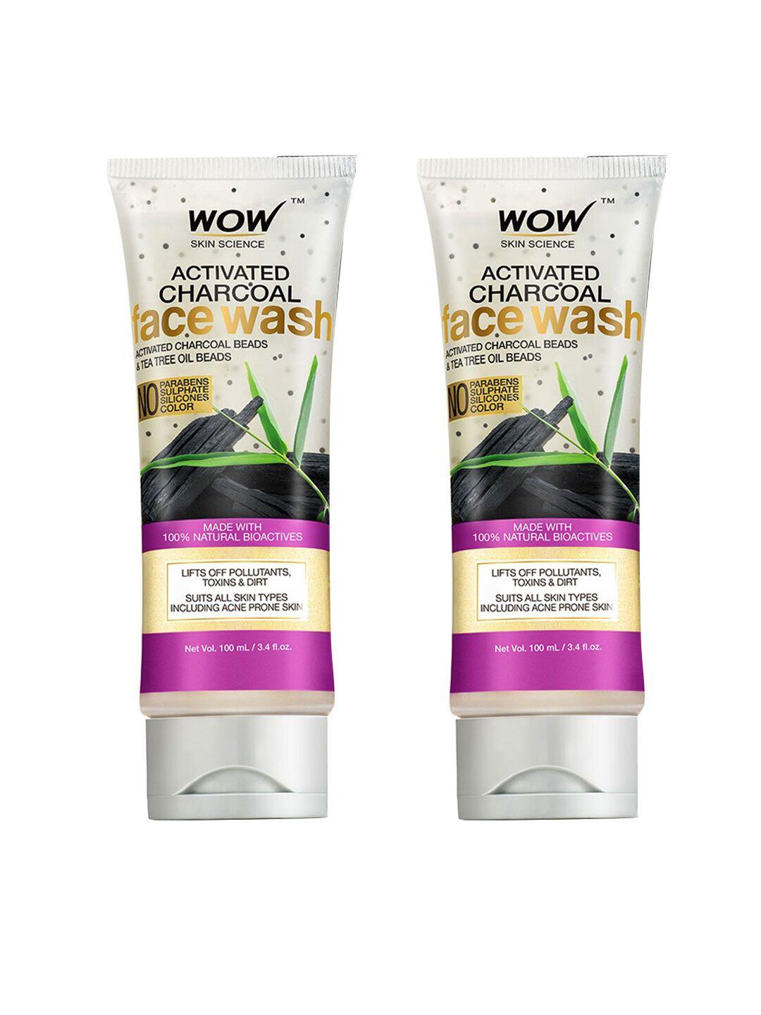 wow skin science set of 2 activated charcoal face wash - 100 ml each