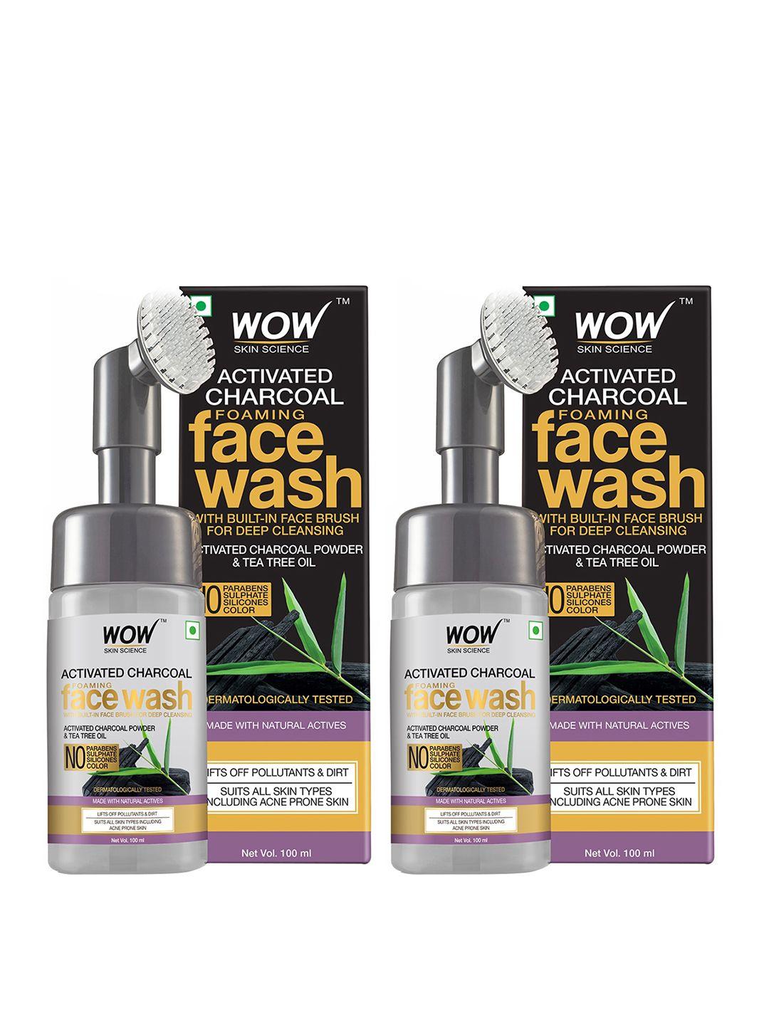 wow skin science set of 2 activated charcoal foaming face wash with built-in face brush