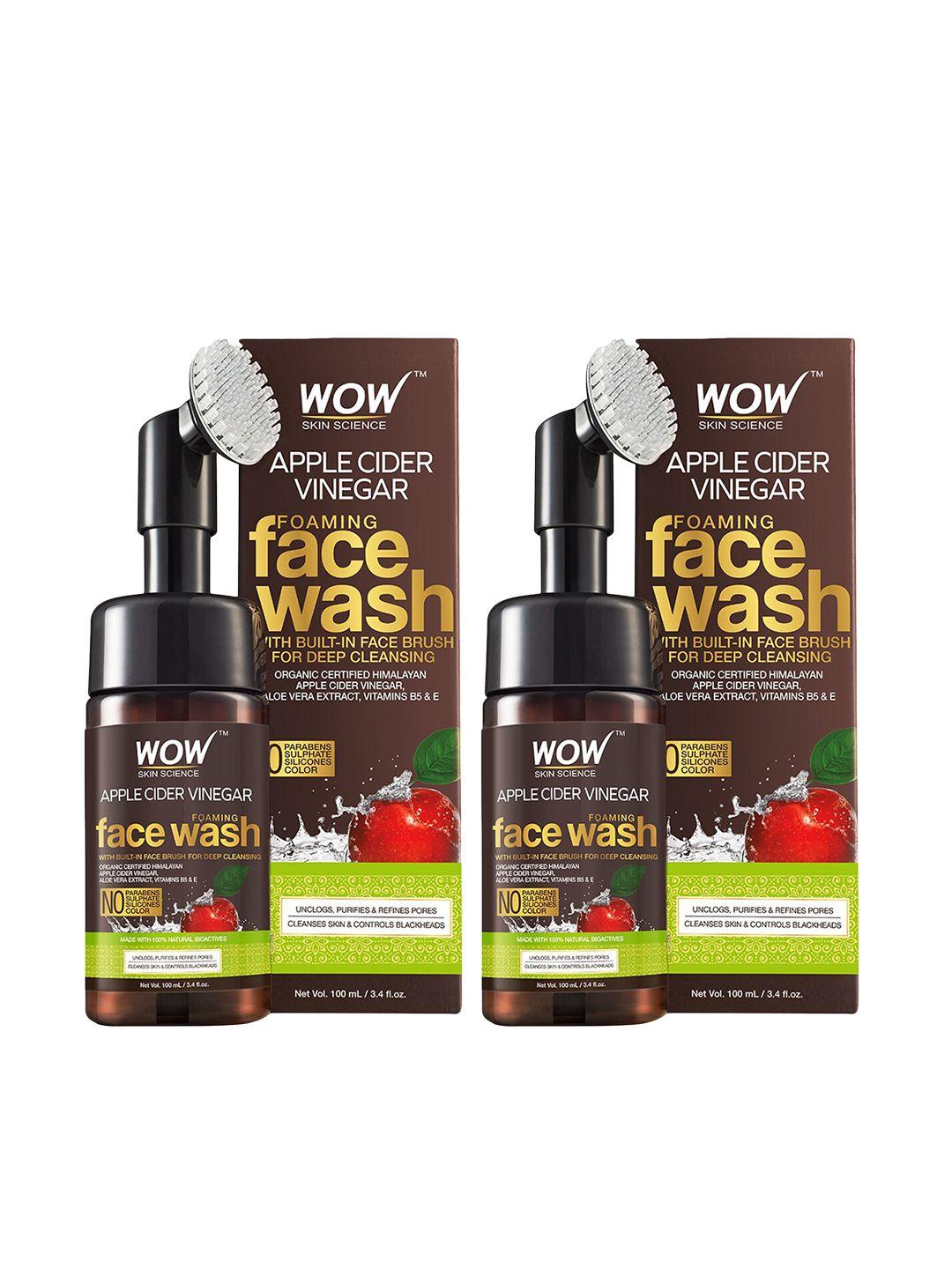 wow skin science set of 2 apple cider vinegar foaming face wash with built-in brush