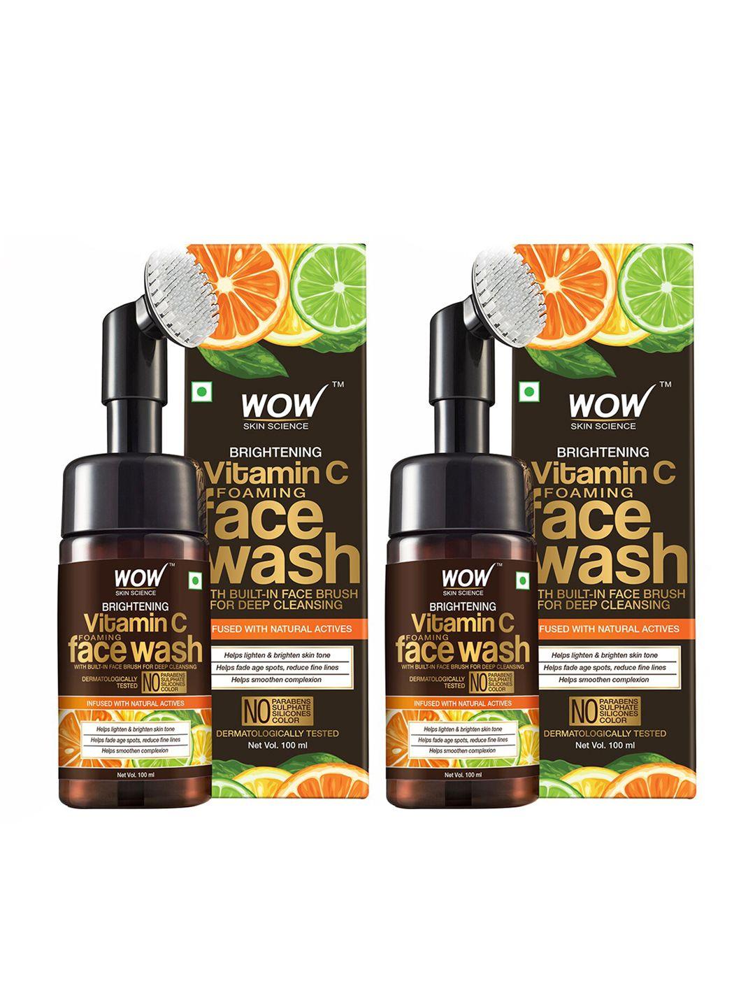 wow skin science set of 2 brightening vitamin c foaming face wash with built-in brush