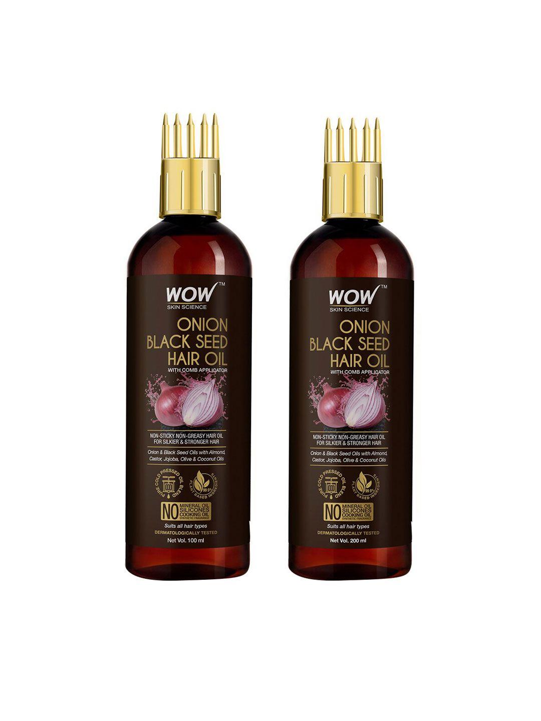wow skin science set of 2 onion black seed hair oil - with comb applicator