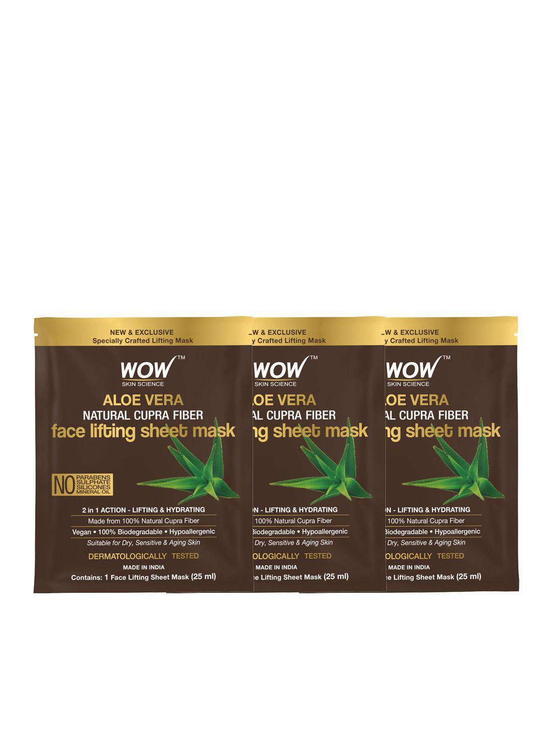 wow skin science set of 3 aloe vera natural cupra fiber face lifting sheet mask-25ml each