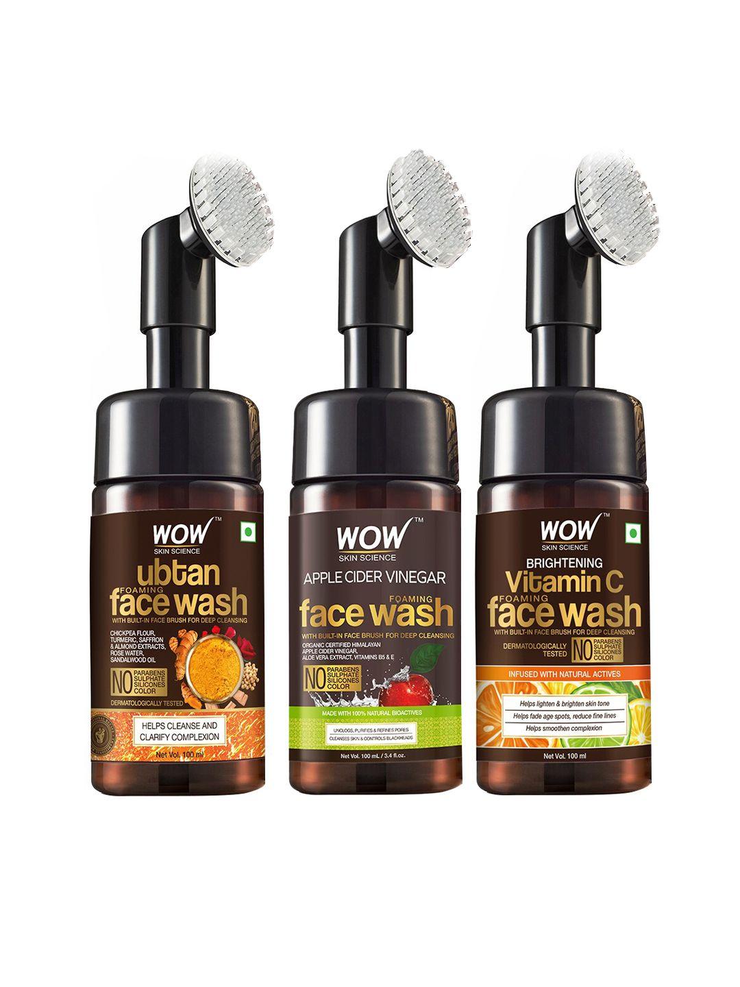 wow skin science set of 3 face wash - brightening vitamin c - apple cider vinegar & ubtan