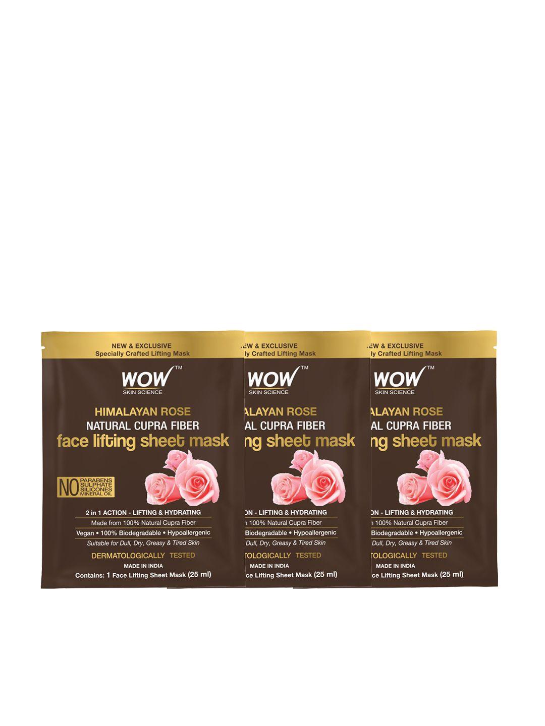 wow skin science set of 3 himalayan rose natural cupra fiber sheet mask - 25 ml each