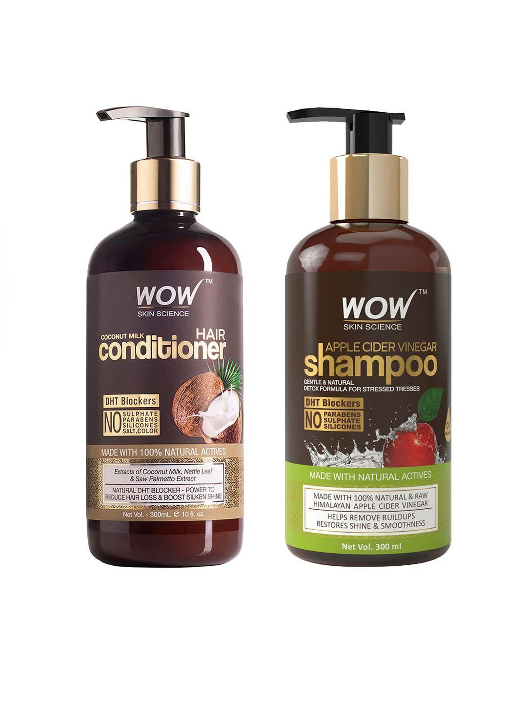 wow skin science set of apple cider vinegar shampoo & coconut milk conditioner