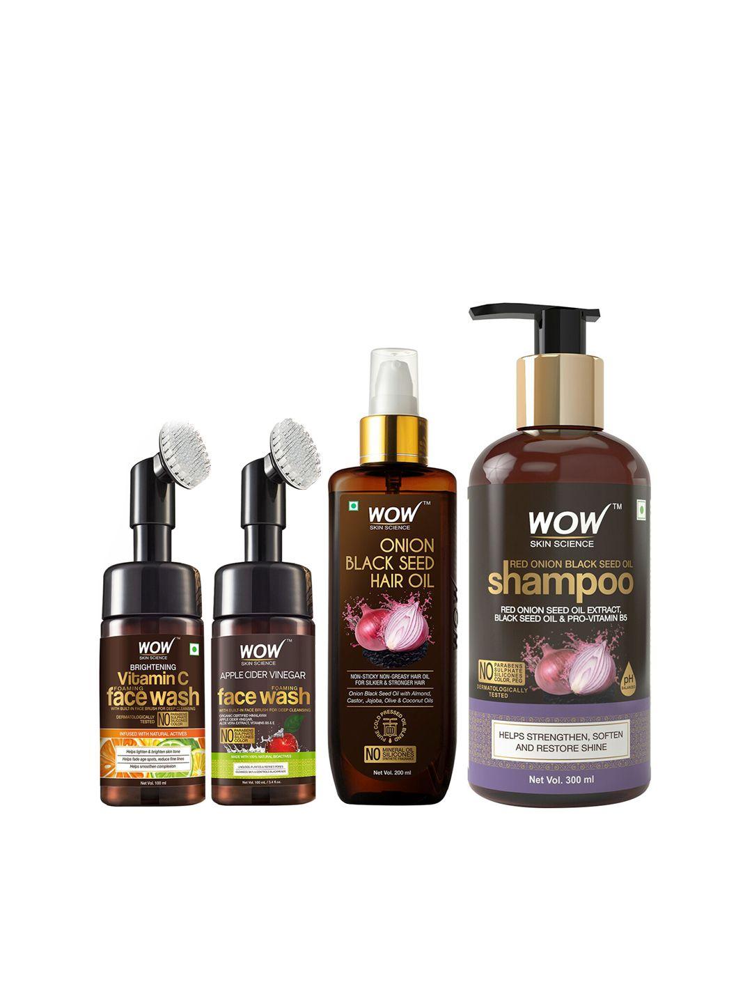 wow skin science set of hair oil - shampoo & 2 face wash