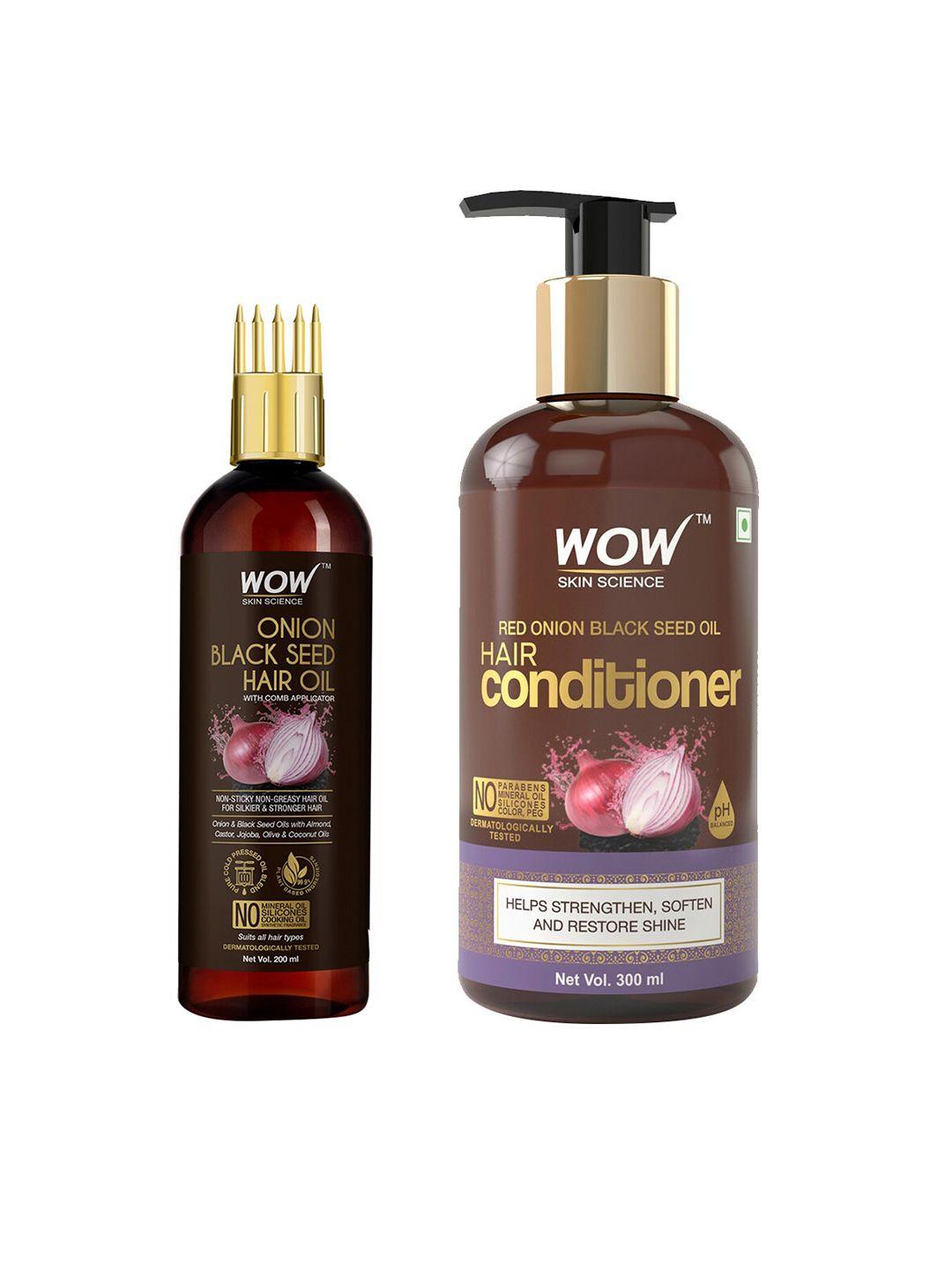 wow skin science set of onion black seed hair oil & red onion black seed oil conditioner