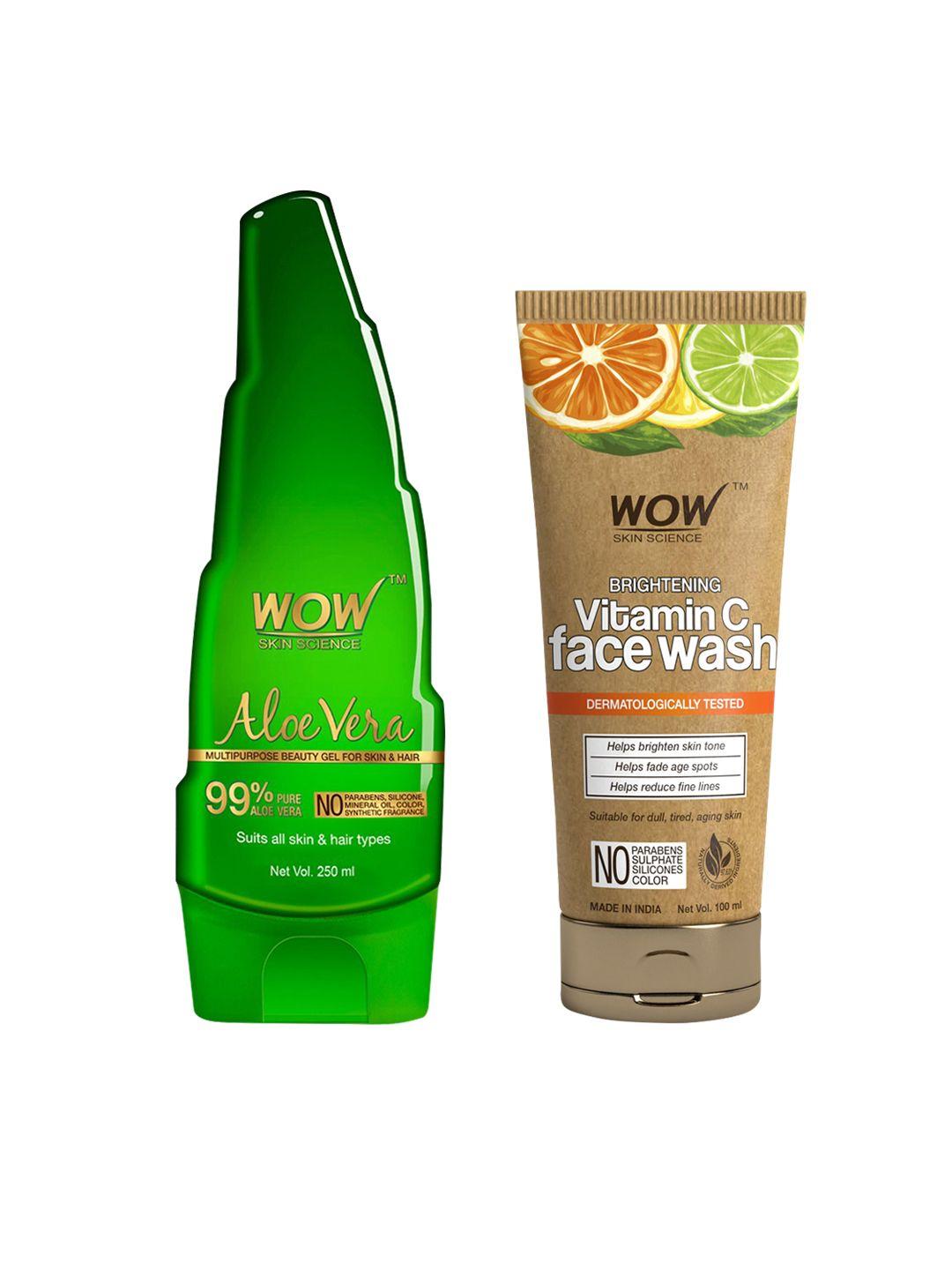 wow skin science set of pure aloe vera gel & vitamin c face wash