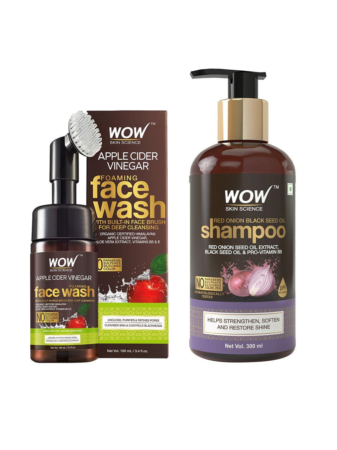 wow skin science set of shampoo & face wash with built-in brush