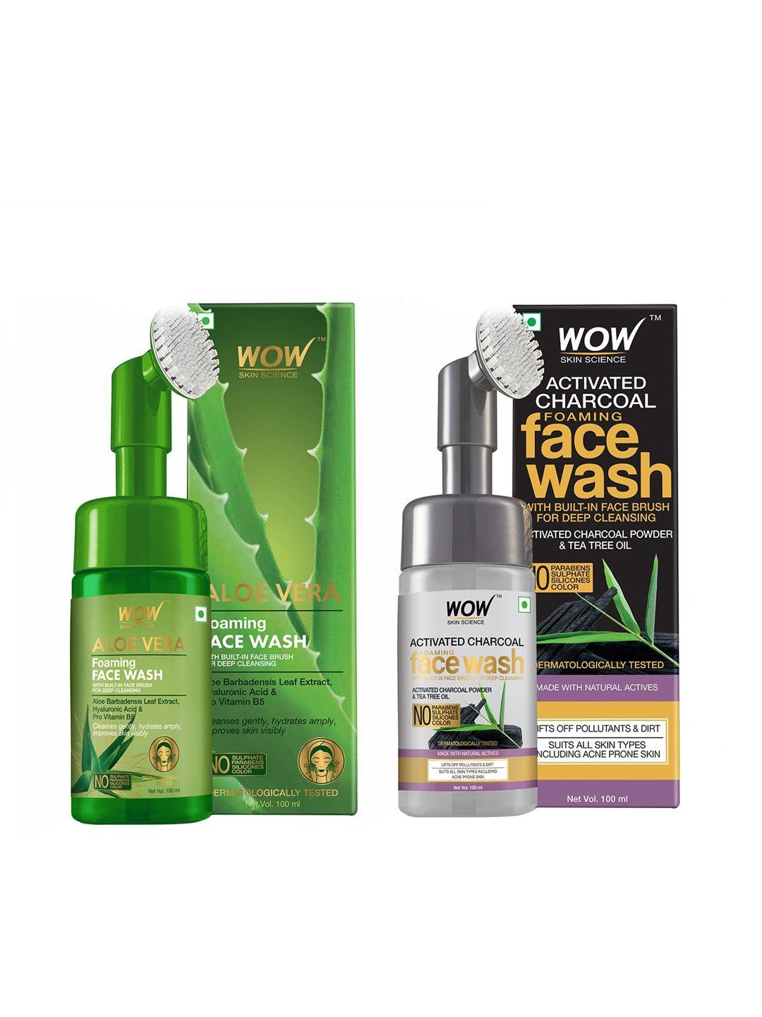 wow skin science unisex set of aloe vera & activated charcoal face washes - 200 ml