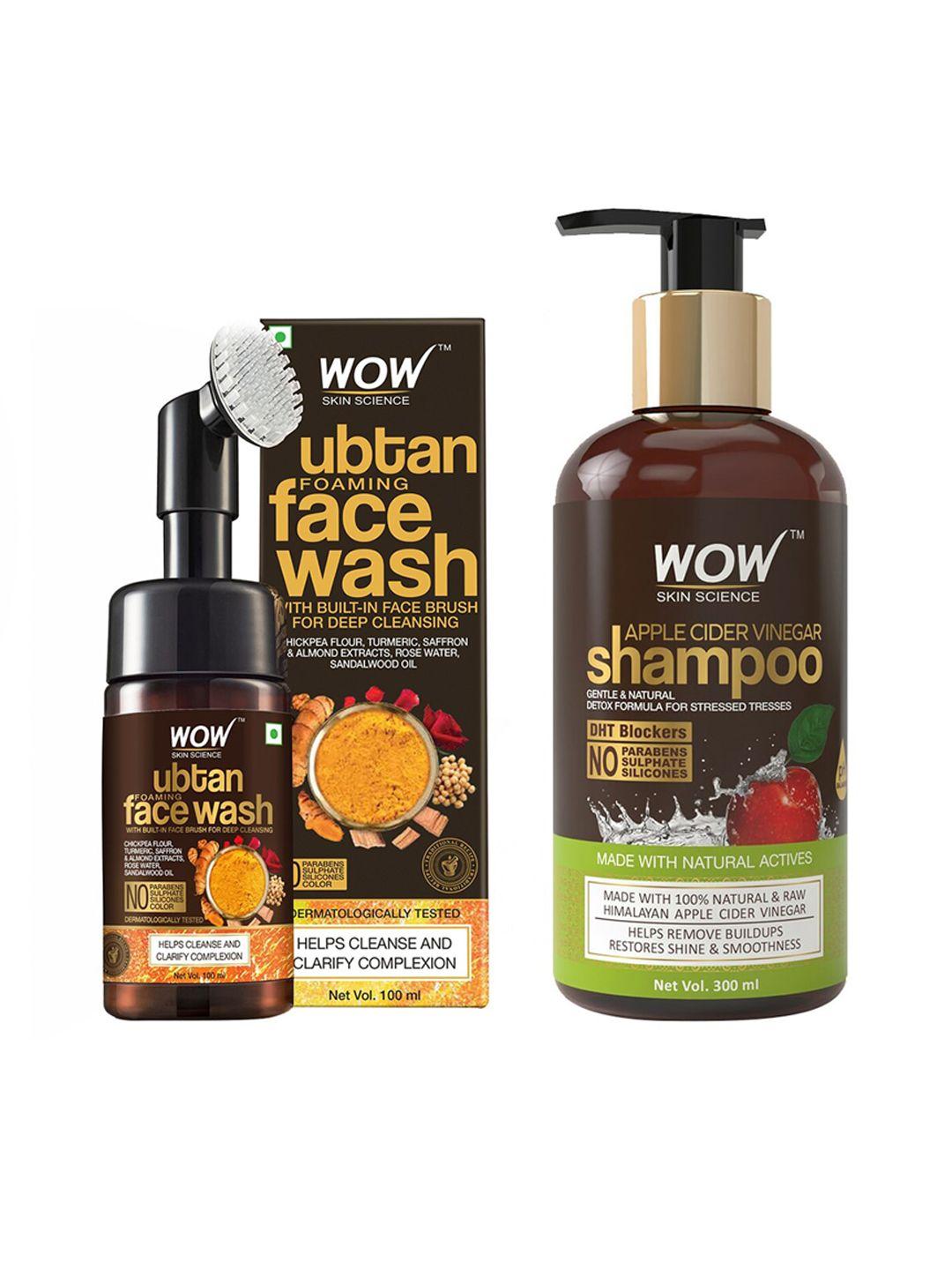 wow skin science unisex set of face wash & shampoo - 400 ml