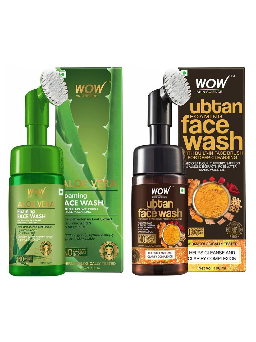 wow skin science unisex set of ubtan foaming face wash & aloe vera face wash -200 ml