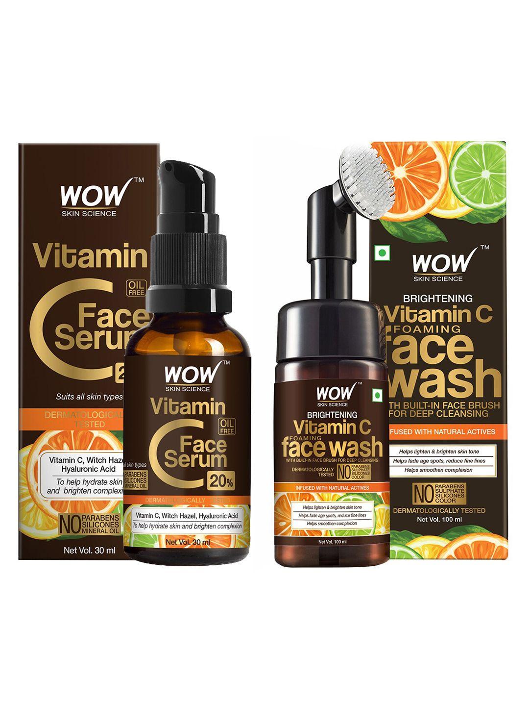 wow skin science unisex set of vitamin c face wash & vitamin c face serum - 130 ml