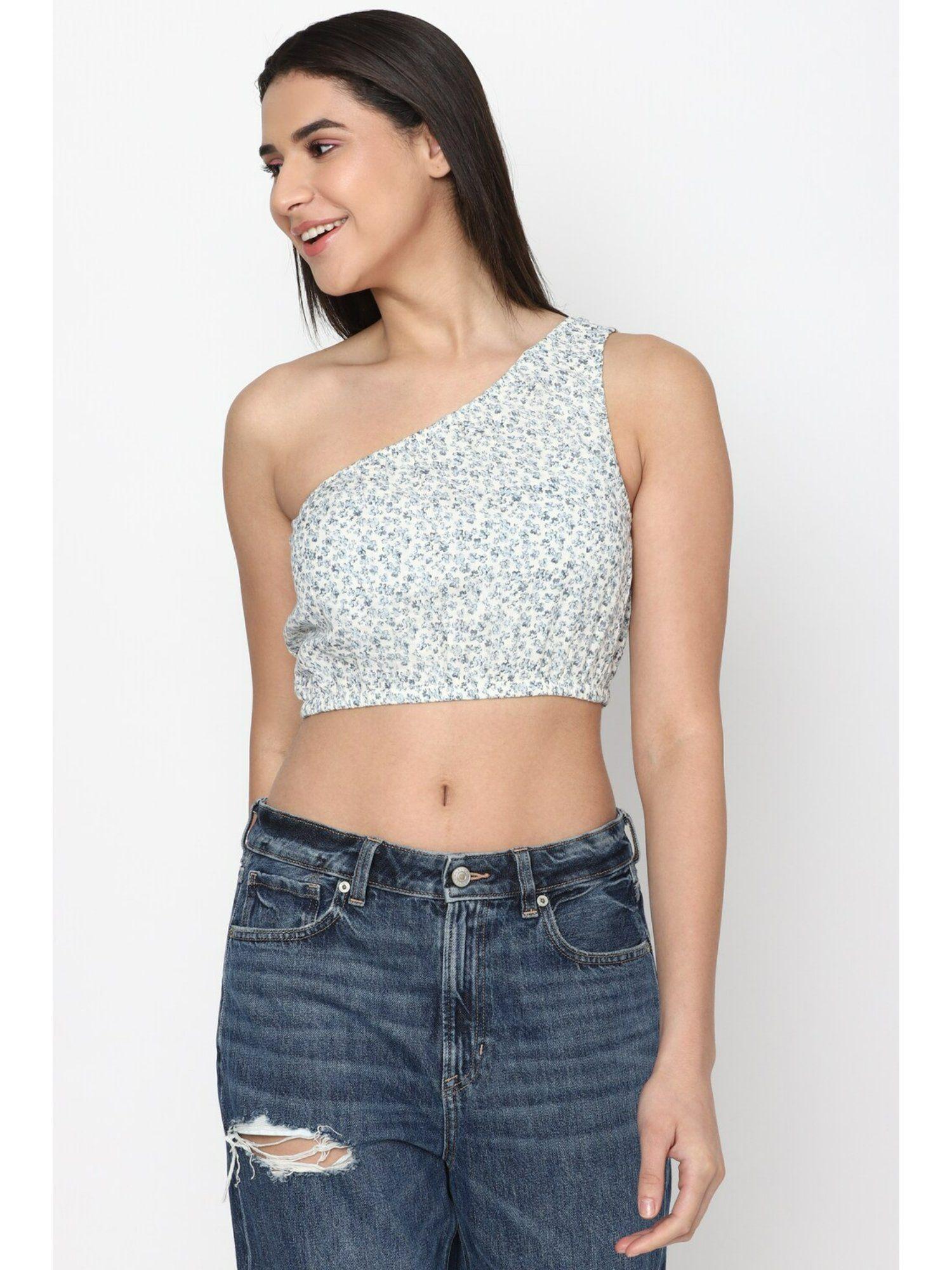 wowomen blue cropped one shoulder crop top