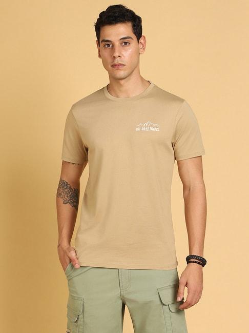 wrangler beige regular fit graphic print crew t-shirt