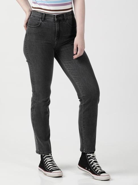 wrangler black straight fit high rise jeans